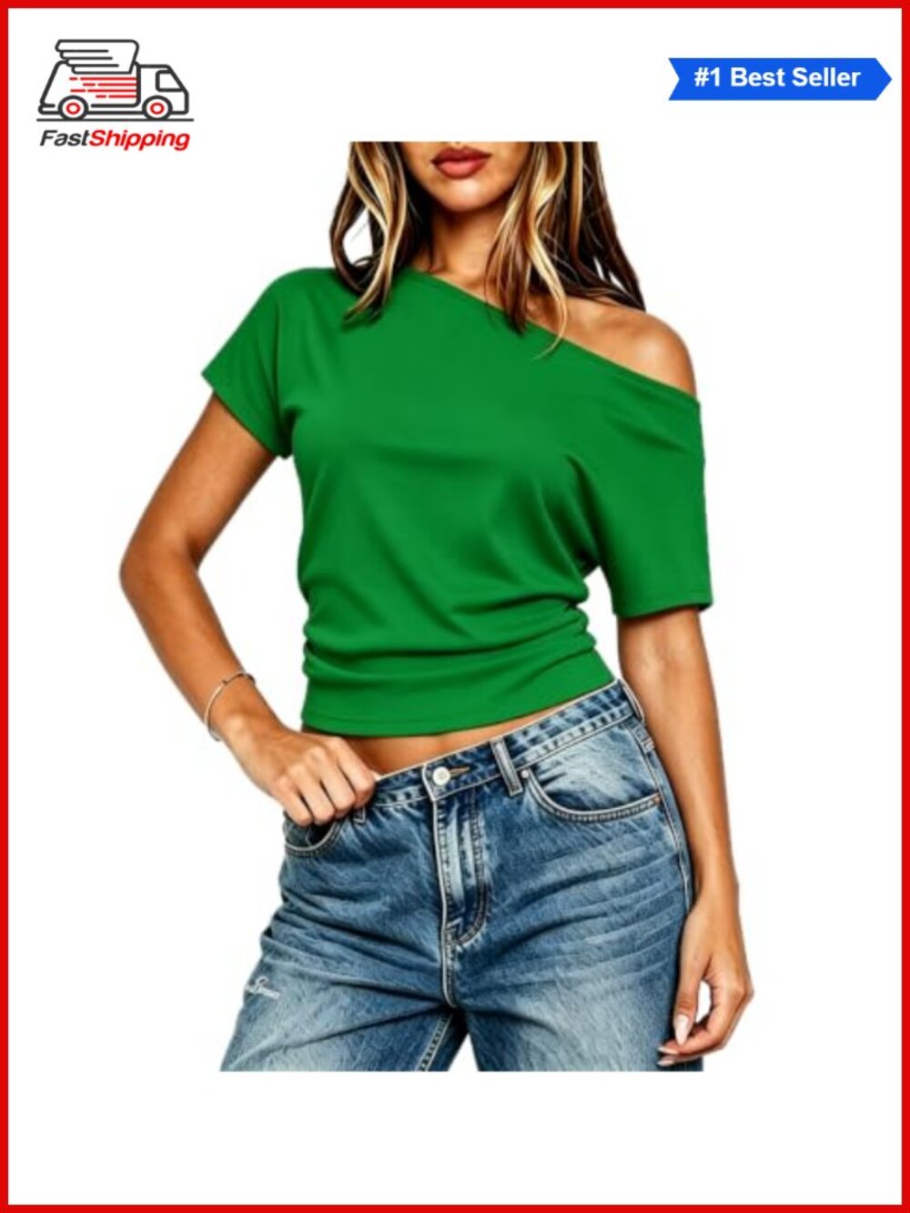 Women Cropped One Shoulder Knit Top Casual Asymmetric Summer Shirt